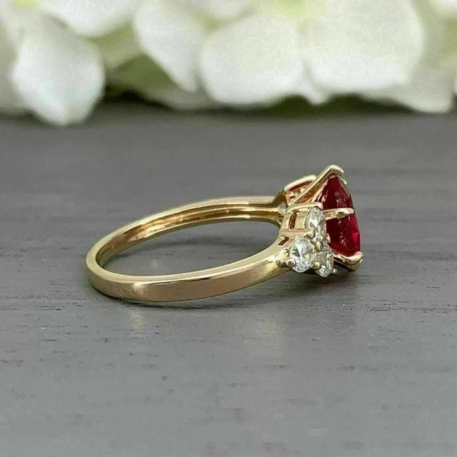 2.5Ct Round Cut Lab-Created Red Ruby Diamond Wedding 14K Yellow Gold Finish Ring