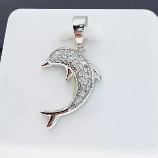 1.00Ct Round Simulated Diamond Dolphin Pendant 18″Necklace 14K White Gold Plated