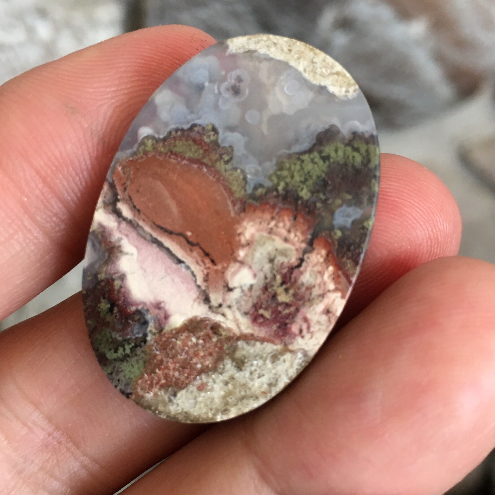 33.3×22.5×5.7mm Fine Garden Moss Agate Oval Cabochon Loose Picture Stone