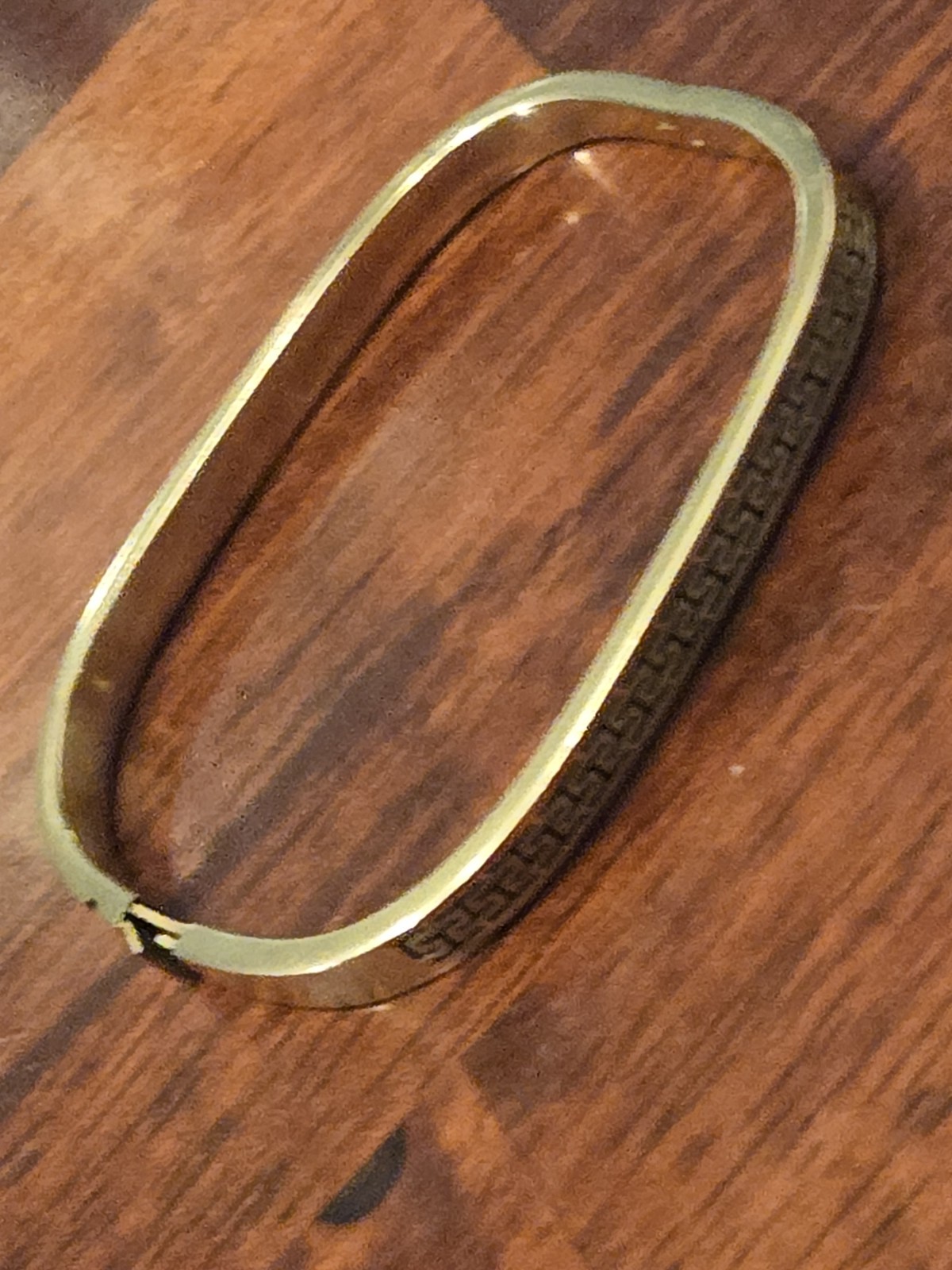 Vintage 14K Yellow Gold Greek Key Rectangle Bangle Bracelet 585 Hinged 10.10 g
