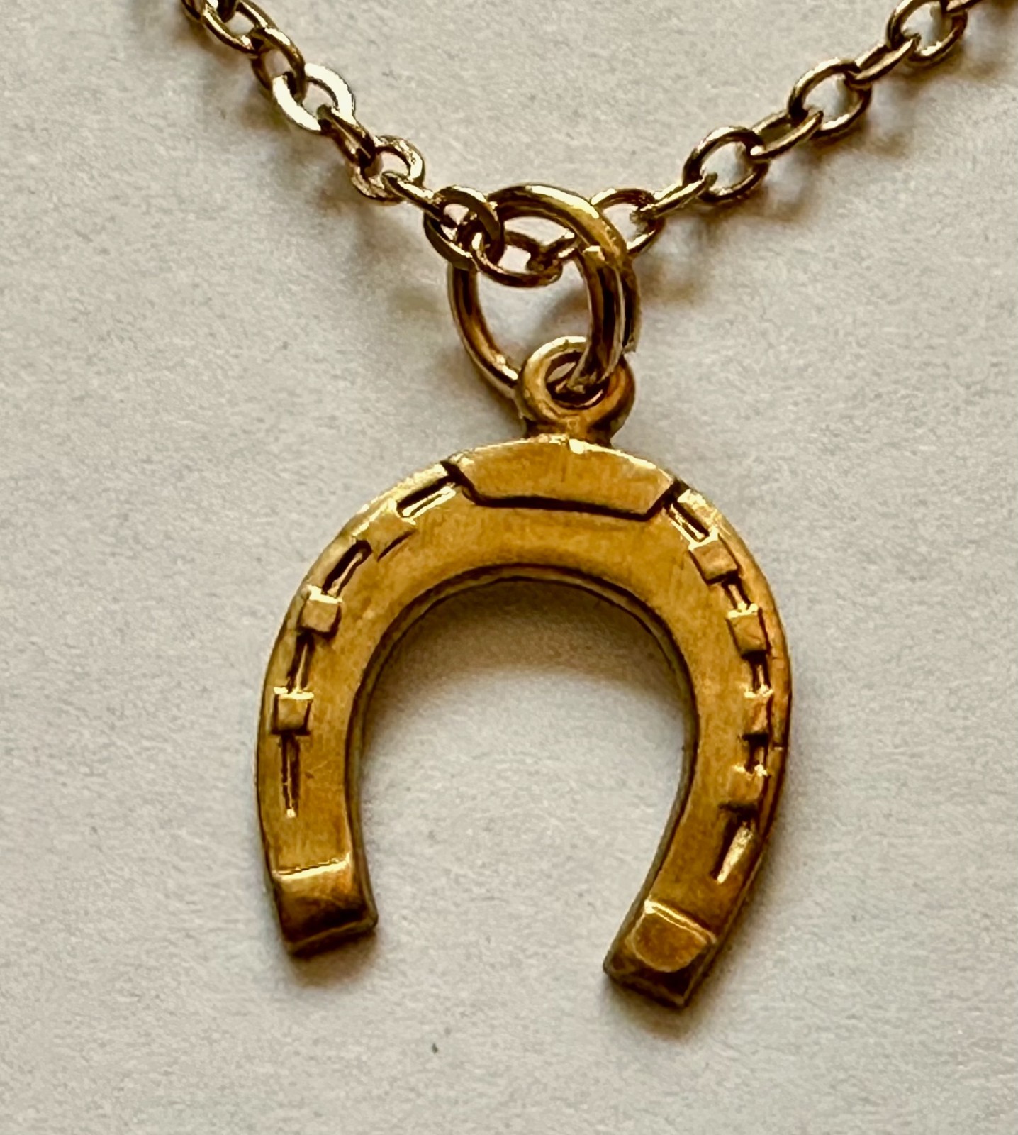 Horseshoe Horse shoe raw brass charm 5/8 OF 1″ pendant necklace 18″ gold plated