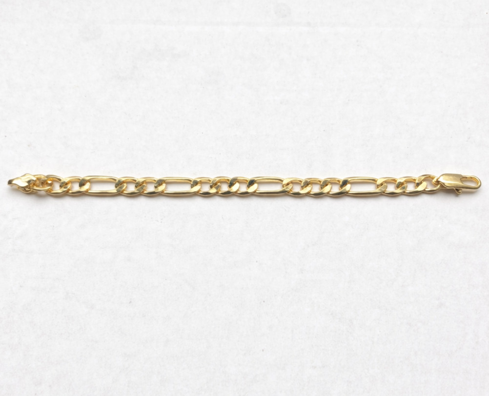 Italian 1/200 14K Yellow Gold Overlay Figaro Bracelet Chain Mens Womens in mm