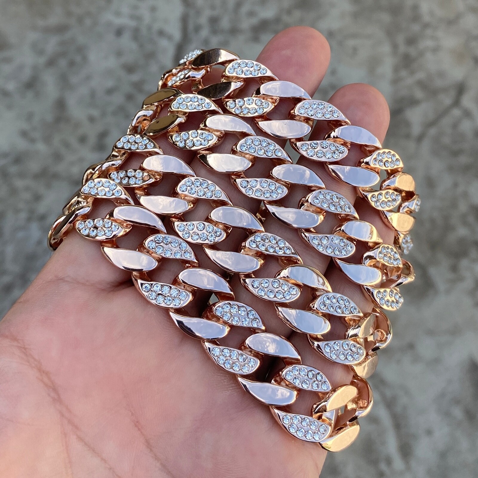 Men’s 14K Rose Gold Plated Cuban Link Iced Bling Chain Simulated CZ Necklace 30″