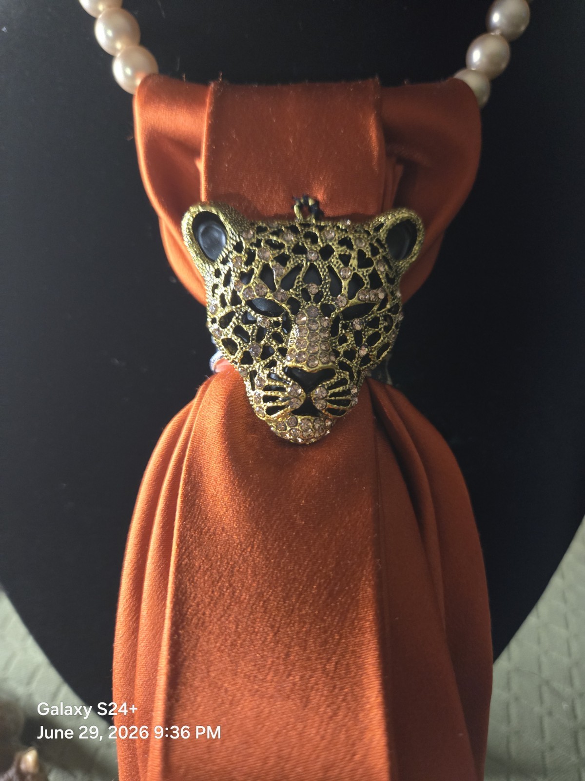 Neckwear All Genders Burnt Orange With CHEETAH Broach. Great for Any Occasion!