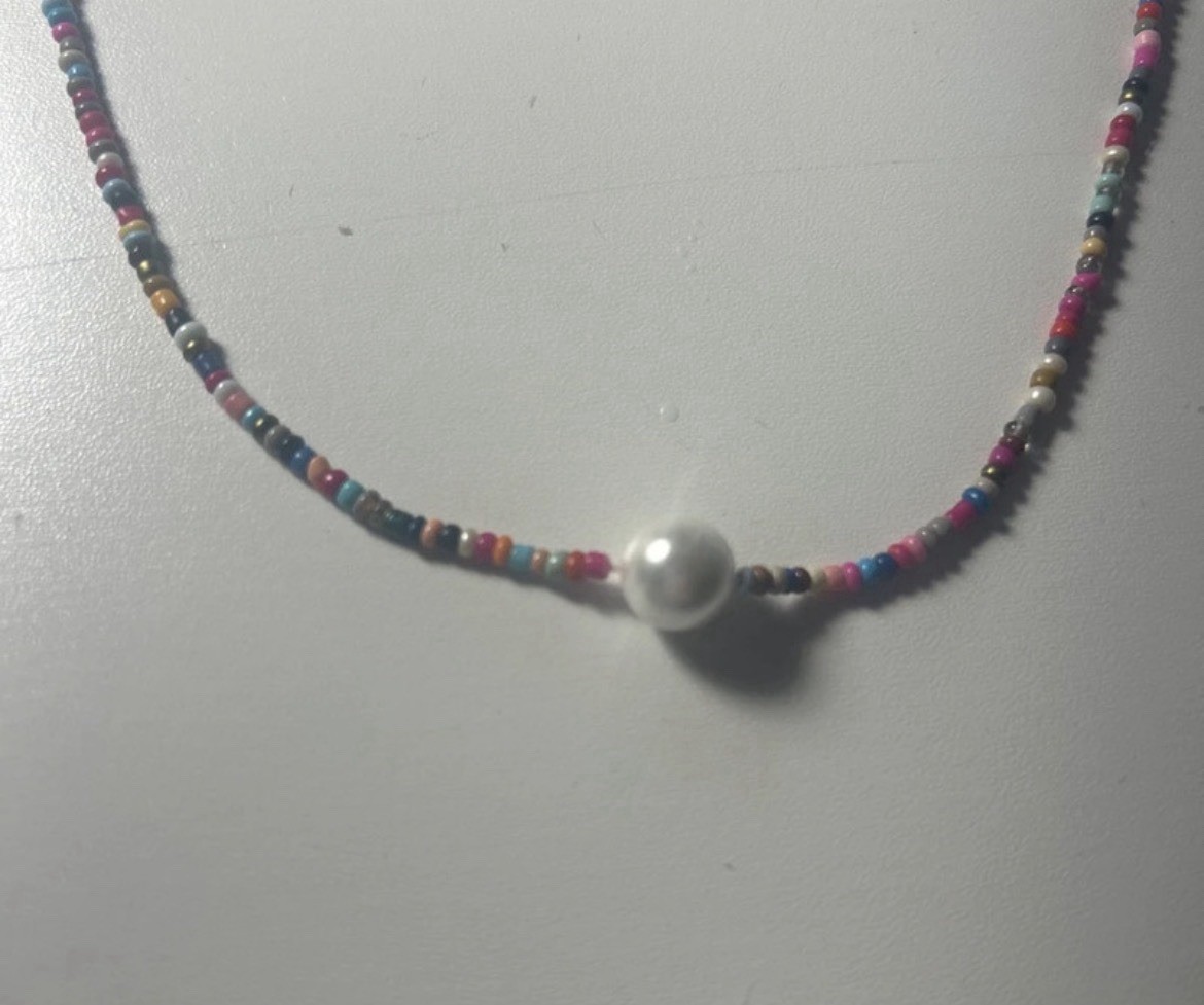 Multicolor Beaded Necklace White Round Pearl Round Pendant Ball/Bead Chain
