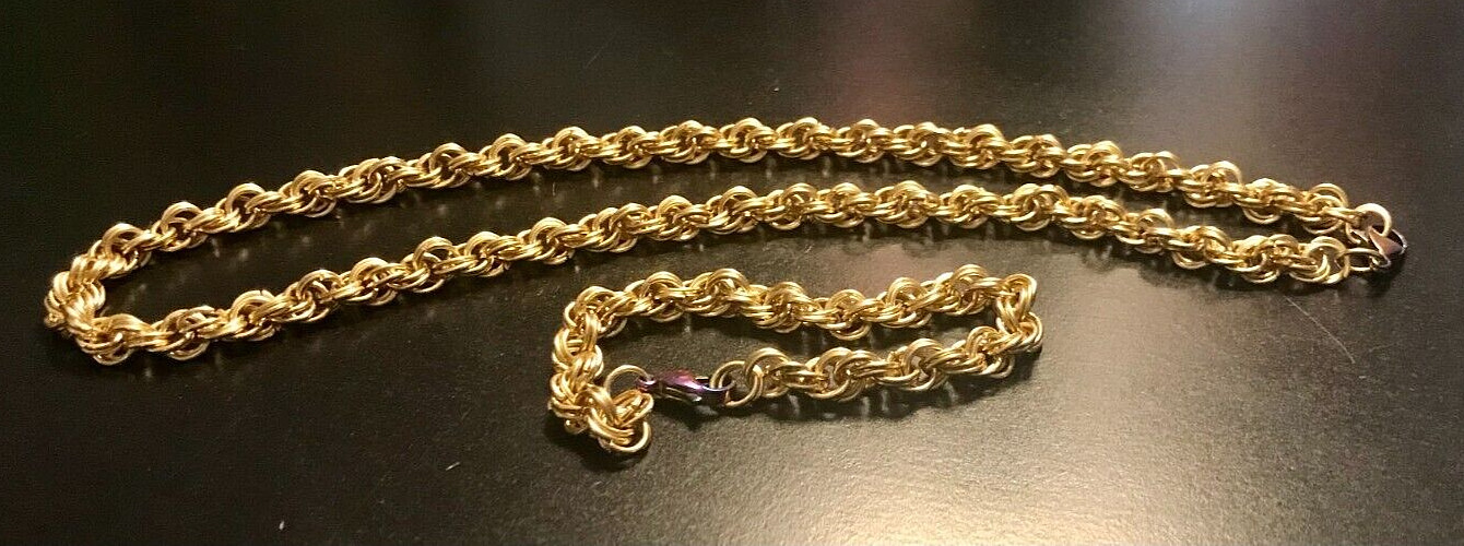 Brass Rope Necklace and Bracelet Set Handmade 19.5” Necklace 7.75” Bracelet