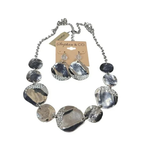 Stephan & Co Women’s Silver Plated Rhinestone Necklace Set NWT