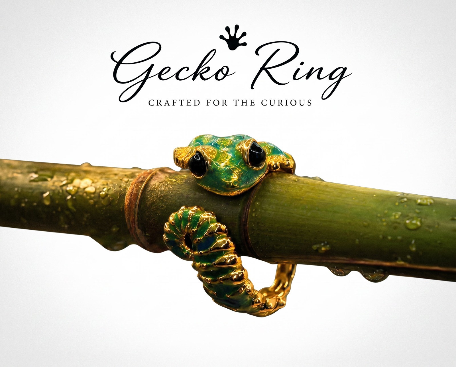 Green Gecko Ring • Lizard Jewelry • Adjustable