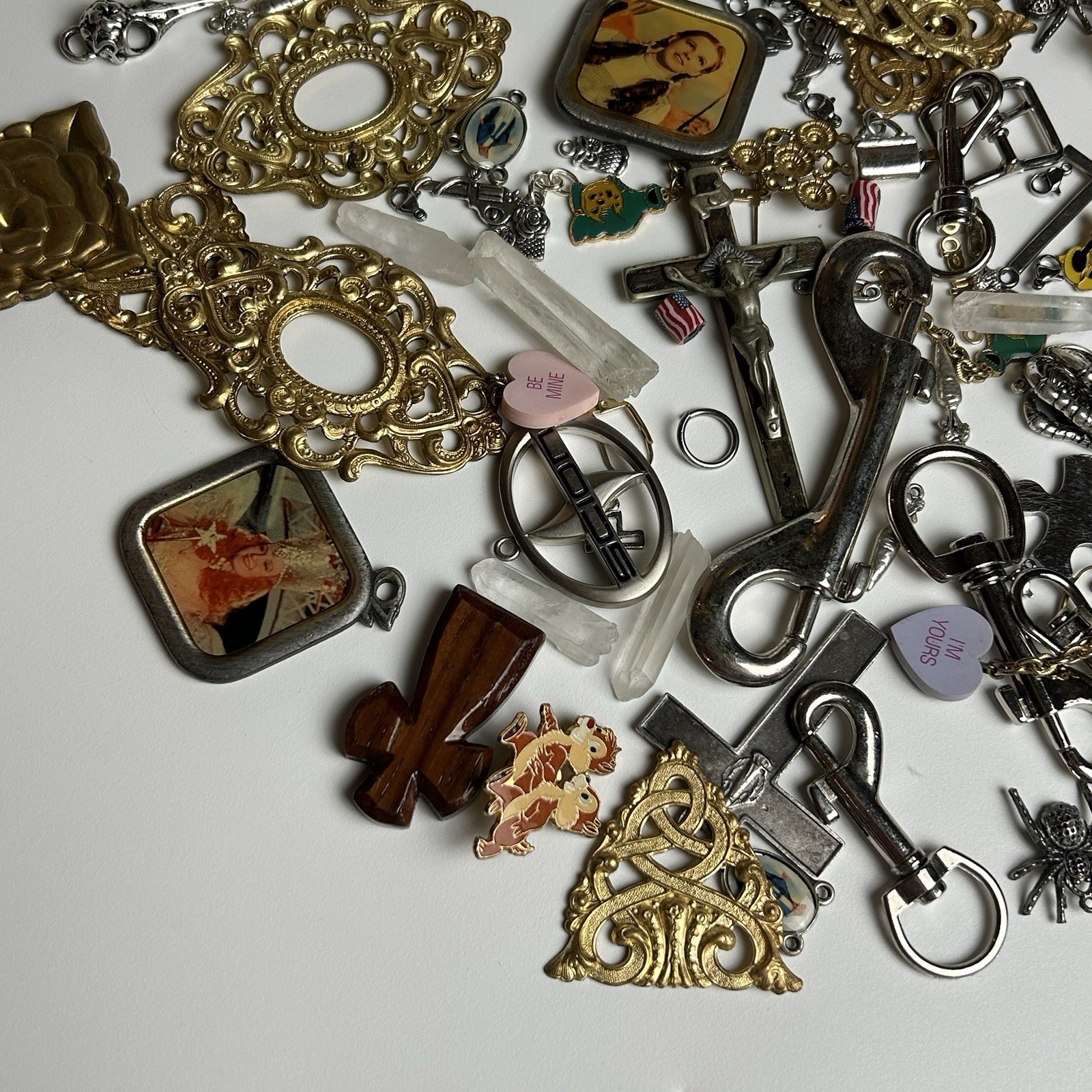 Mixed Metal Lot Jewelry Findings Cross Disney Crystal Ornate Bundle