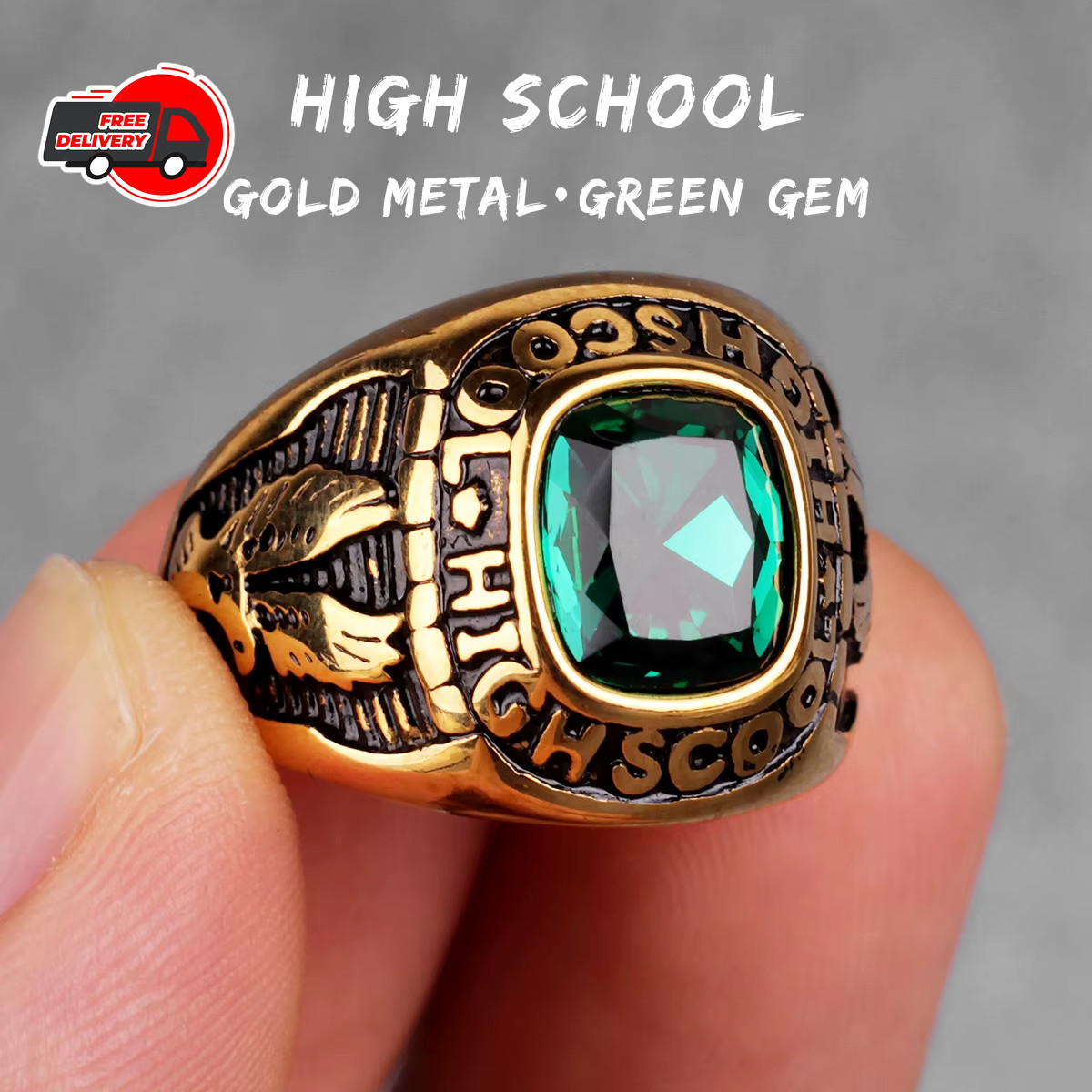 Stainless Steel Men Rings Rhinestone Eagle Punk High School Biker Jewelry Gift