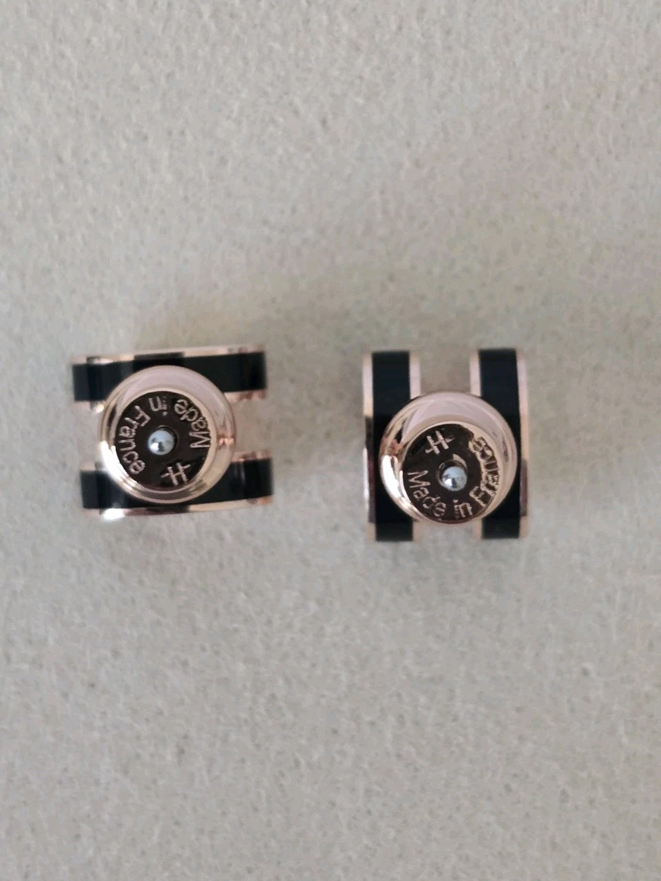 Hermès Mini Pop H Earrings Black Lacquer Rose Gold Plated RGHW Studs + COA