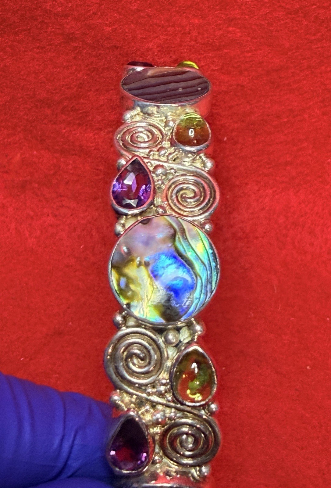 Sajen Abalone Shell Green Blue Purple Sterling Silver Cuff Bracelet
