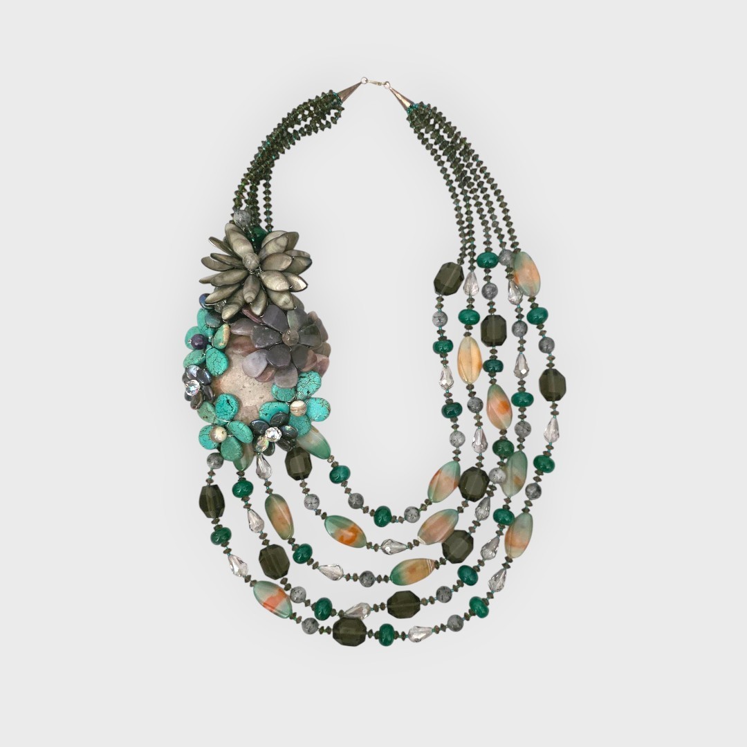 EUC Semi Precious Gemstone Beaded Multi-Strand Statement Necklace