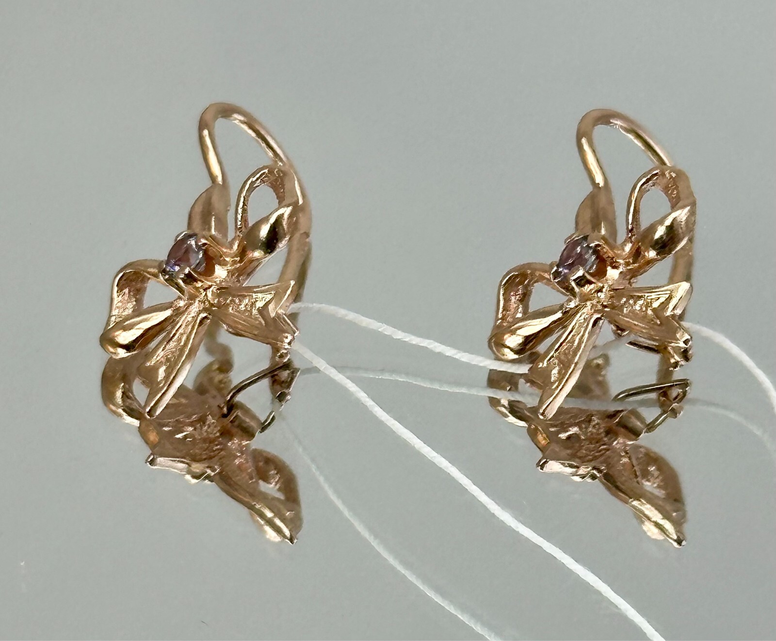 USSR Vintage Original Alexandrite (lab. made) Rose Gold Earrings 583 14K 4.02 g