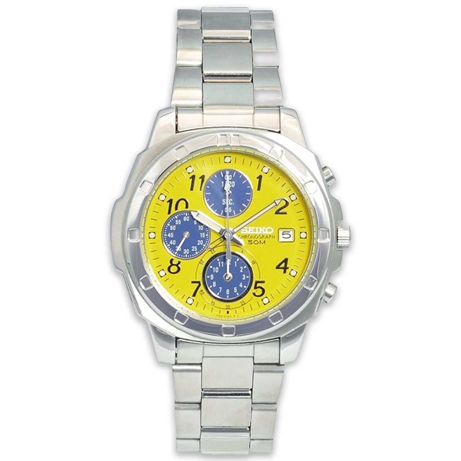 SEIKO SND409 Chronograph Overseas Model Yellow Navy Watch Authentic Japan New