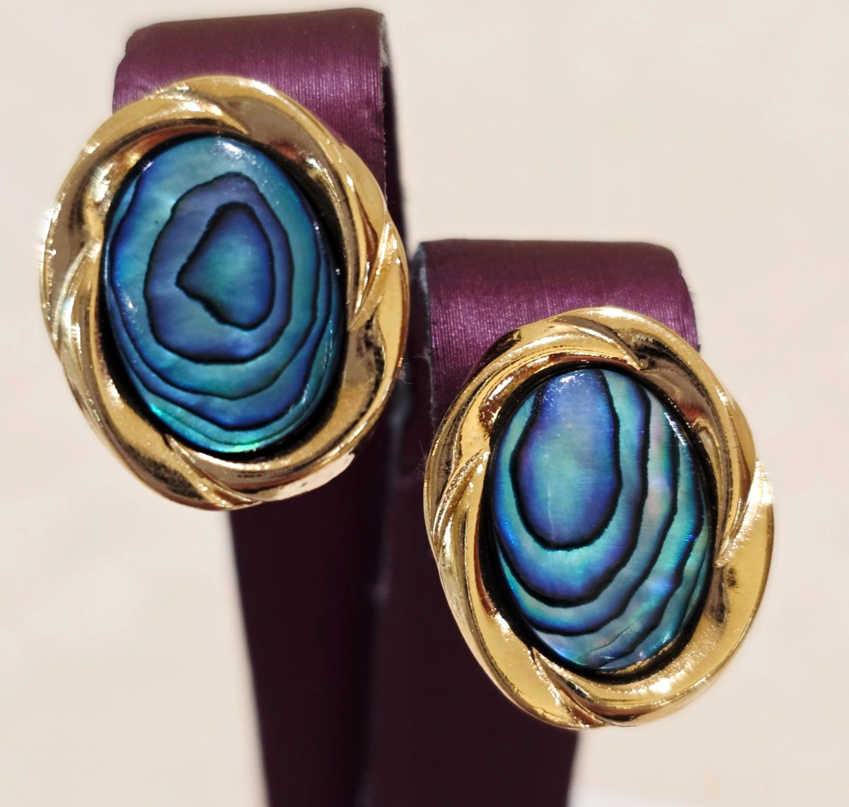 Blue Gold ARIKI PAUA Genuine Shell Palladium Plated Oval CLIP Earrings