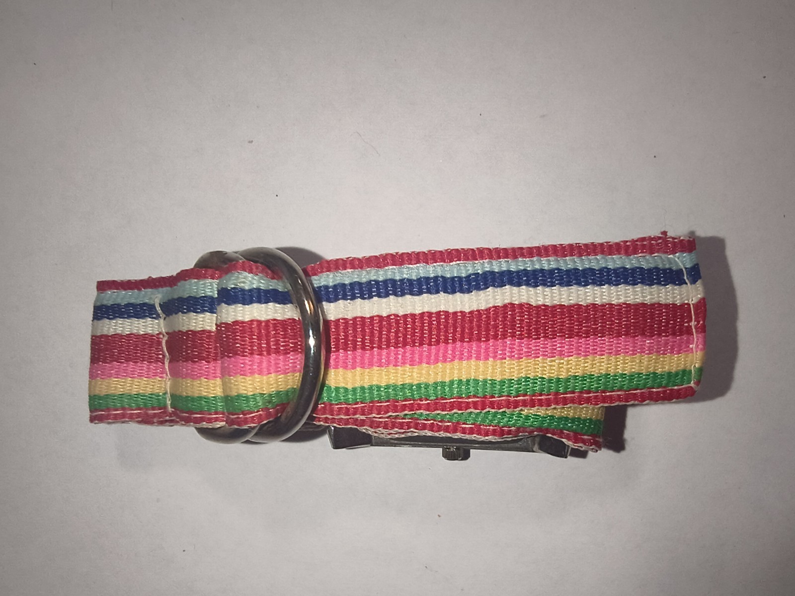 Geneva Quartz Women’s Rectangle Analog Watch Silver Case Multicolor NATO Strap