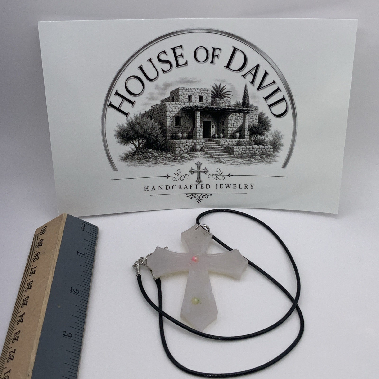 House Of David Handmade Cross Necklace Floating 3D Pearls