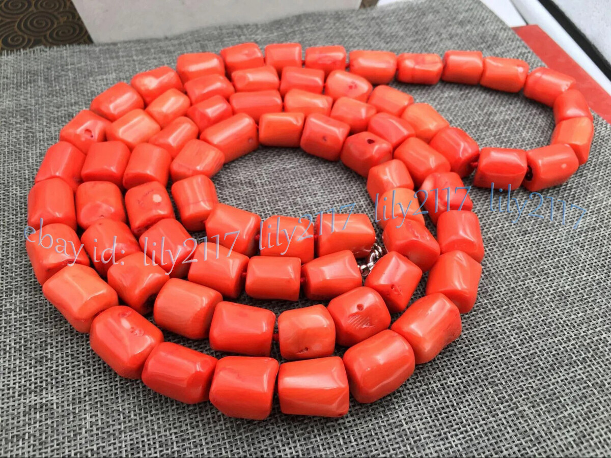 Natural Orange Coral 12-14mm Irregular Freeform Gemstone Beads Necklace 14-48”