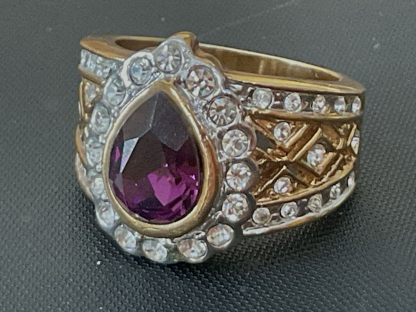 Empress Style Wide Band 18KGP Gold Plated Amethyst Ring Sz 7
