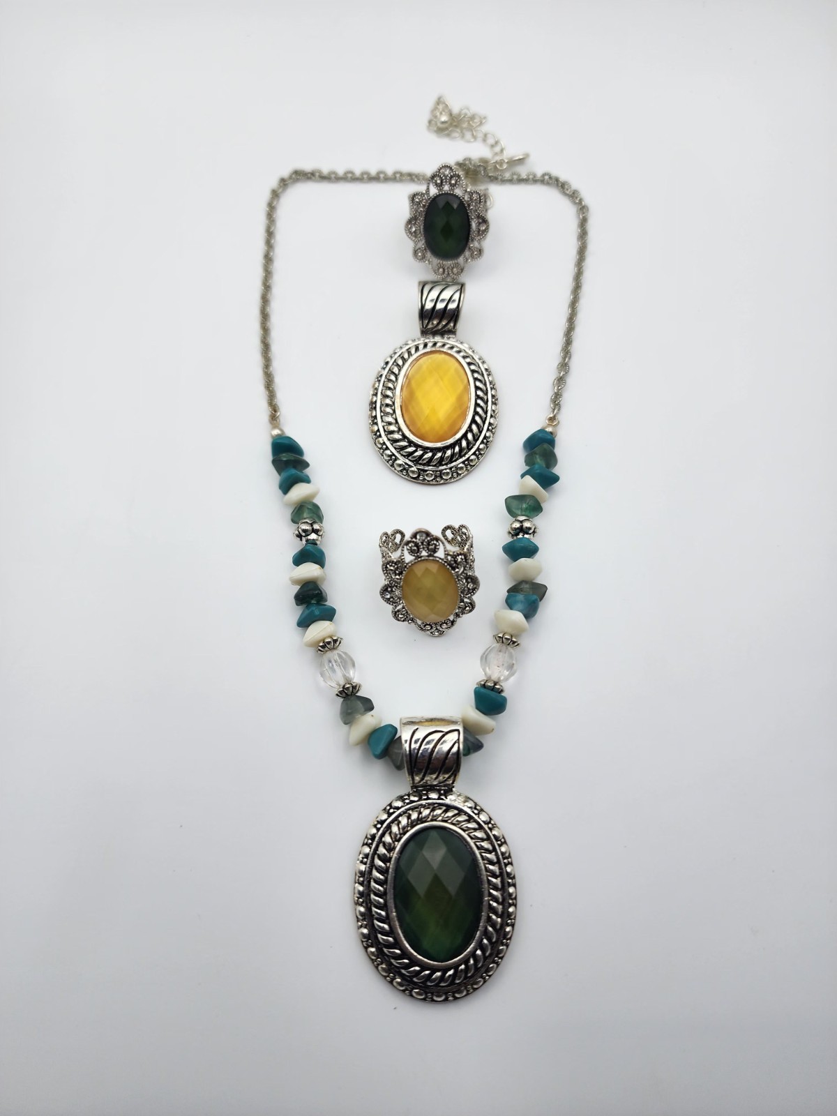 Silver Tone Necklace and Ring Set