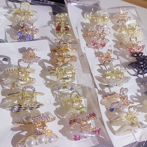 10PCS Mini Pearl Hair Claw Shiny CZ Claw Clip Sparkling Dainty Hair Accessory