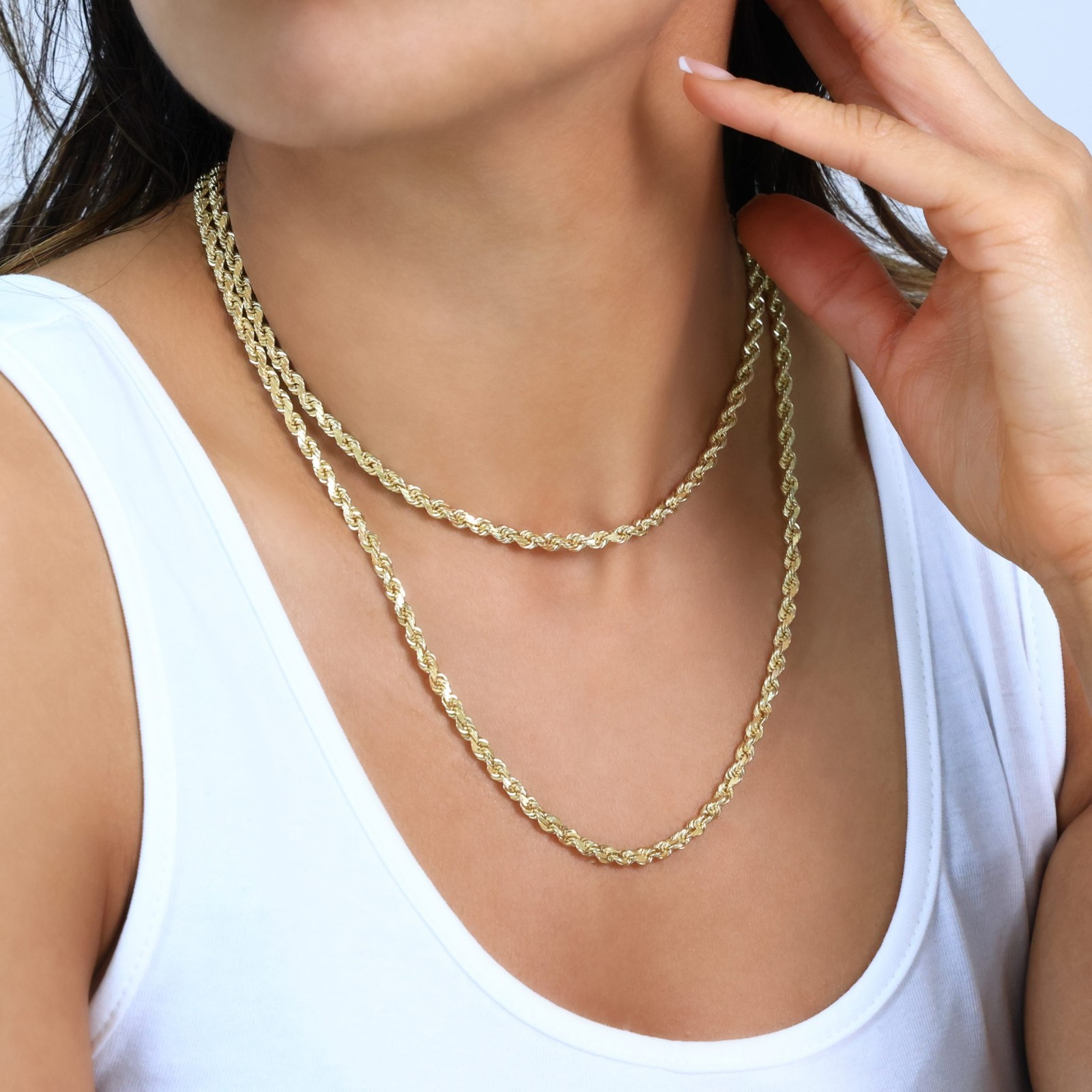 14K Yellow Gold 4mm Italian Diamond Cut Rope Chain Necklace Mens Women 16″- 30″