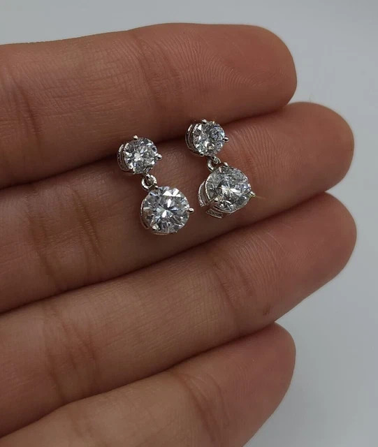 Real Moissanite 2.00Ct Round Cut Stud Woman’s Earrings 14K White Gold Plated