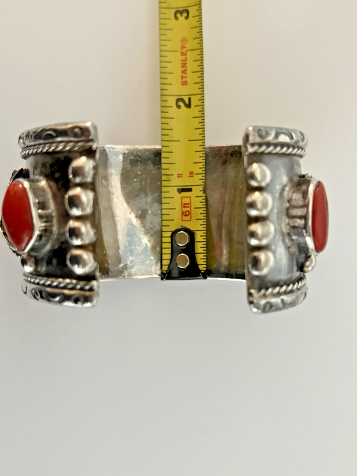 Vintage Navajo Sterling Watch Cuff Bracelet 114g Turquoise Coral 1940’s Men’s 6”