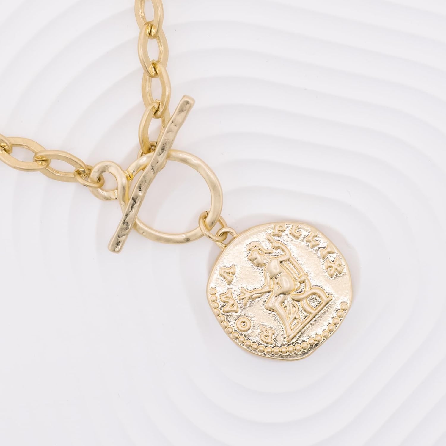 Chunky Coin Antique Gold Plated Thick Link Chain Layered Pendant Necklace for Wo