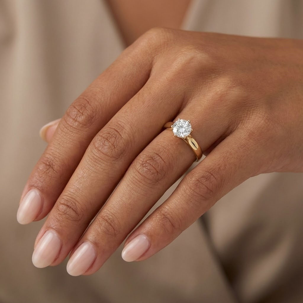 Solitaire Engagement Ring 14K Gold Trellis 0.96 CT Round Lab-Grown Diamond E SI1