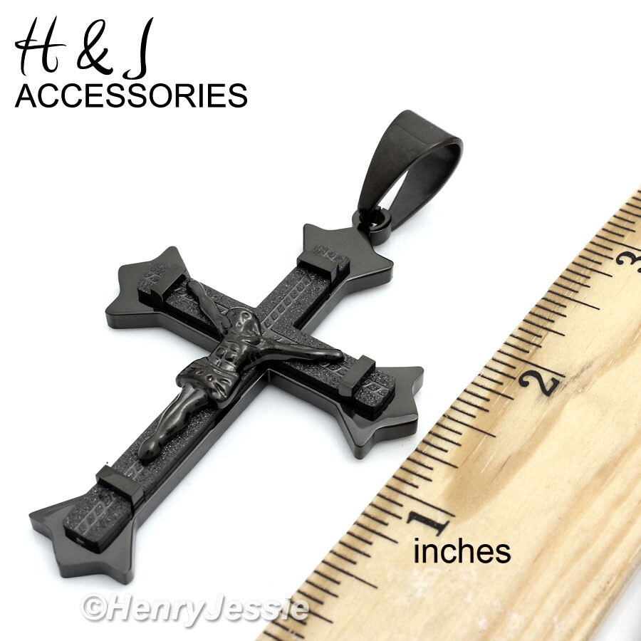 18-40″MEN Stainless Steel 5mm Black Plated Box Link Chain Jesus Cross Pendant*28