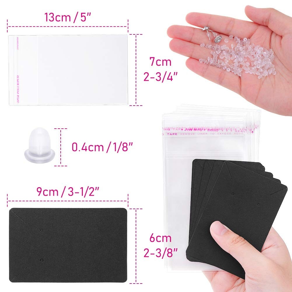 Earring Cards and Bags for Jewelry Packaging, Display Holders, Black