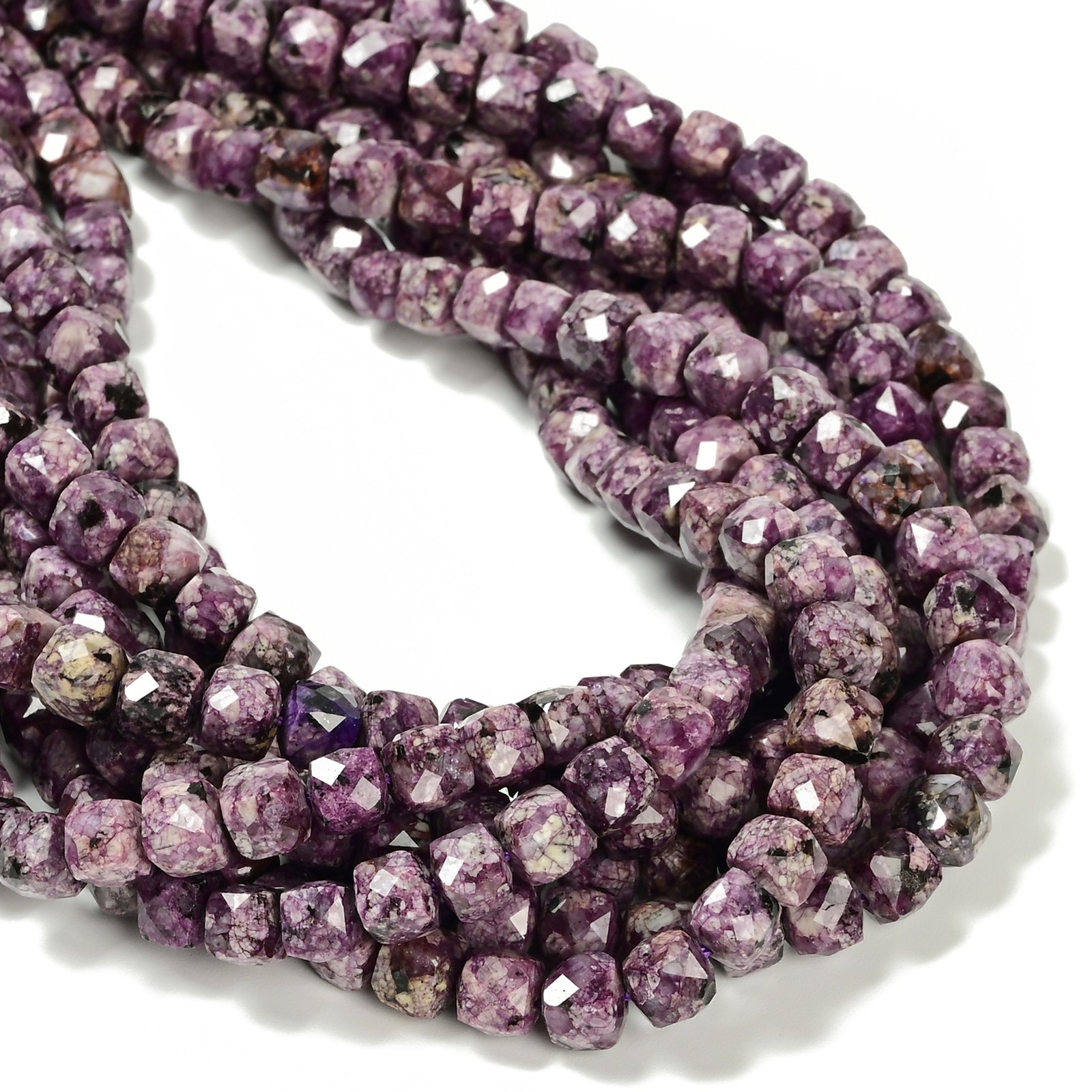 Charoite Purple Jasper Faceted Cube Beads Size 6.5-7mm 15.5” Strand