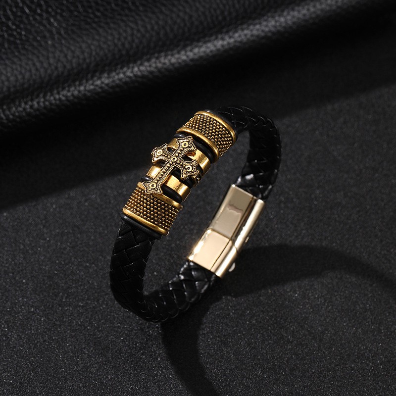 1PC High Quality Braided Cross Men’s Leather Bracelet Jewellery Gifts
