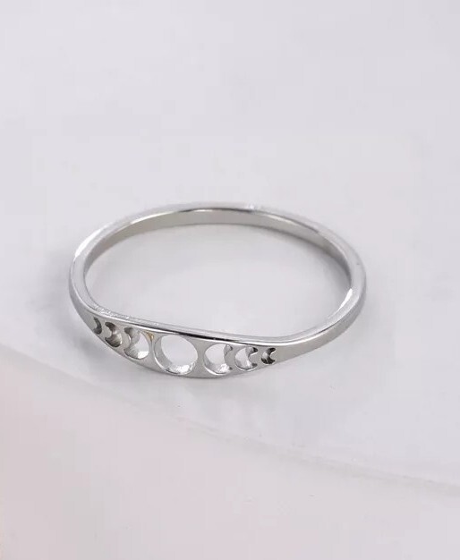 Moon Phase Ring Stainless Steel Crescent Moon Women Rings Witch Amulet Jewelry