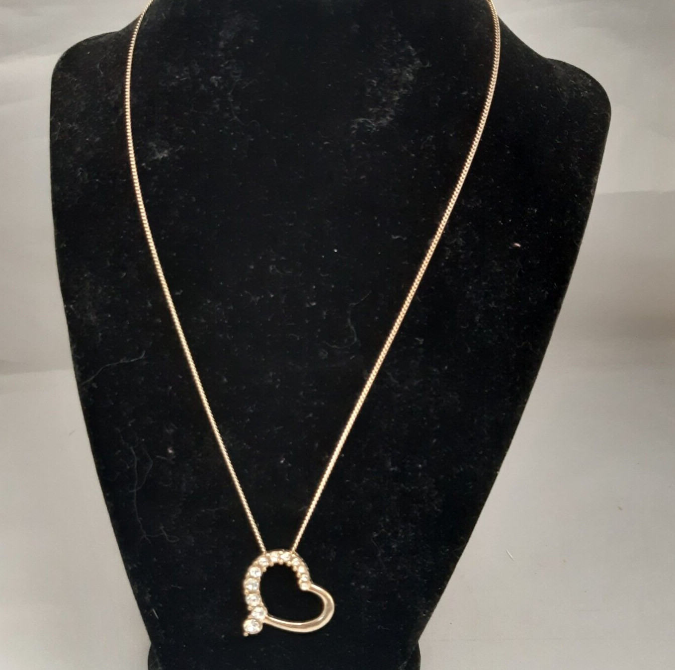 Gold Tone Necklace with Heart Pendant and Sparkly Crystals Rhinestones 36 cm