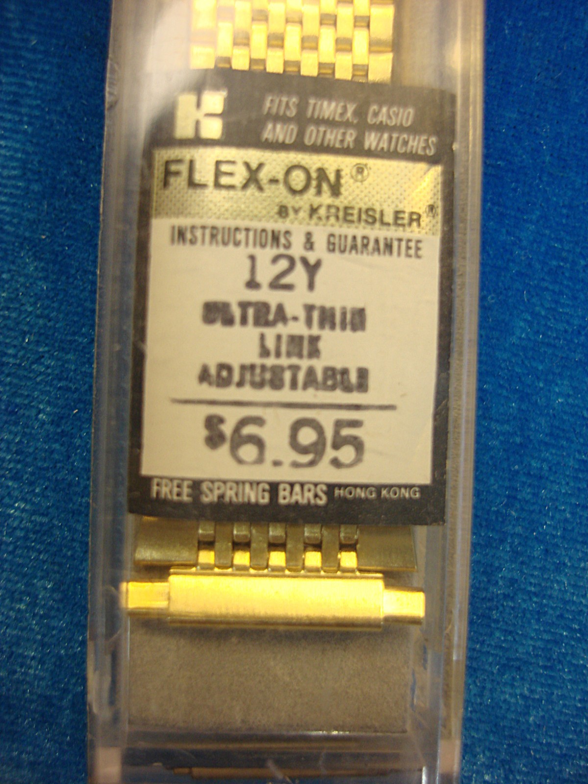 VINT. FLEX-ON BY KREISLER – STAINLESS W/GOLD PLATE WATCH BAND – NOS – 15 – 22 MM