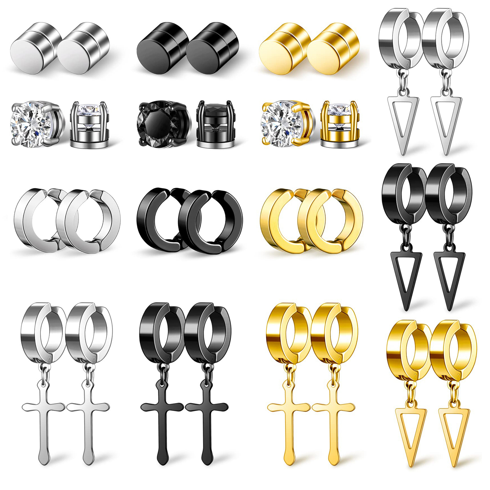 30Pcs Magnetic Stud Earrings for Men Women Stainless Steel Non Pierced Clip on