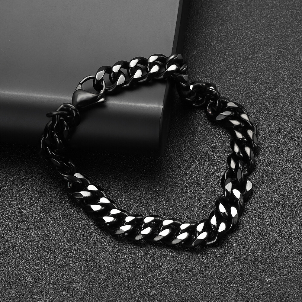 Basic Punk Stainless Steel 7mm Cuban Necklaces Bracelet For Men Women Black