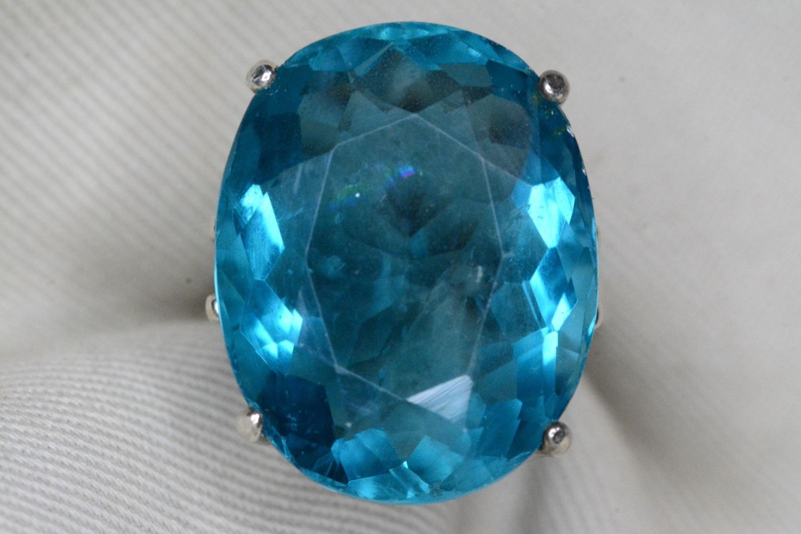 Certified Blue Fluorite Ring 39.19 Carat Sterling Silver Solitaire Jewelry F12