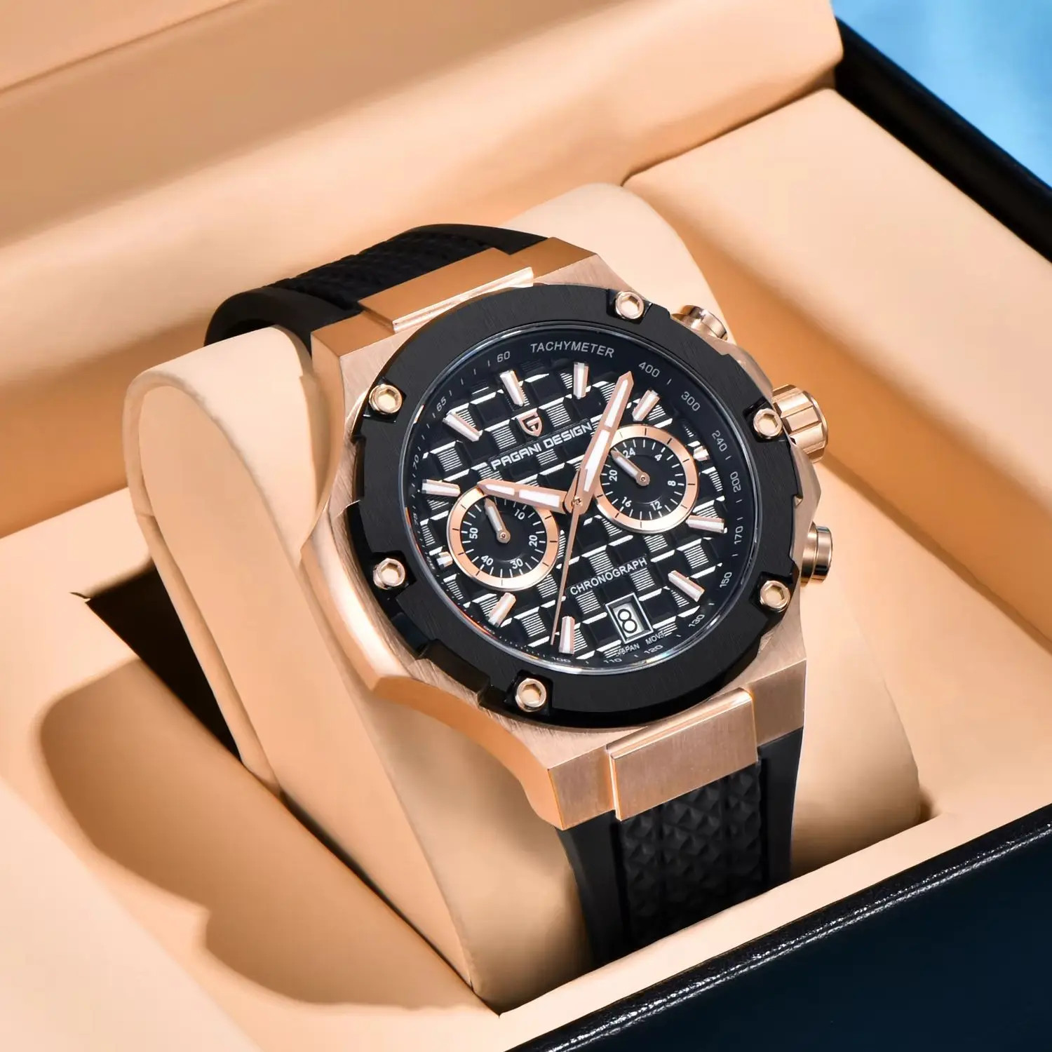 PAGANI DESIGN Men’s Chronograph Watch VK64 Quartz 10ATM Rose Gold Sport Watch