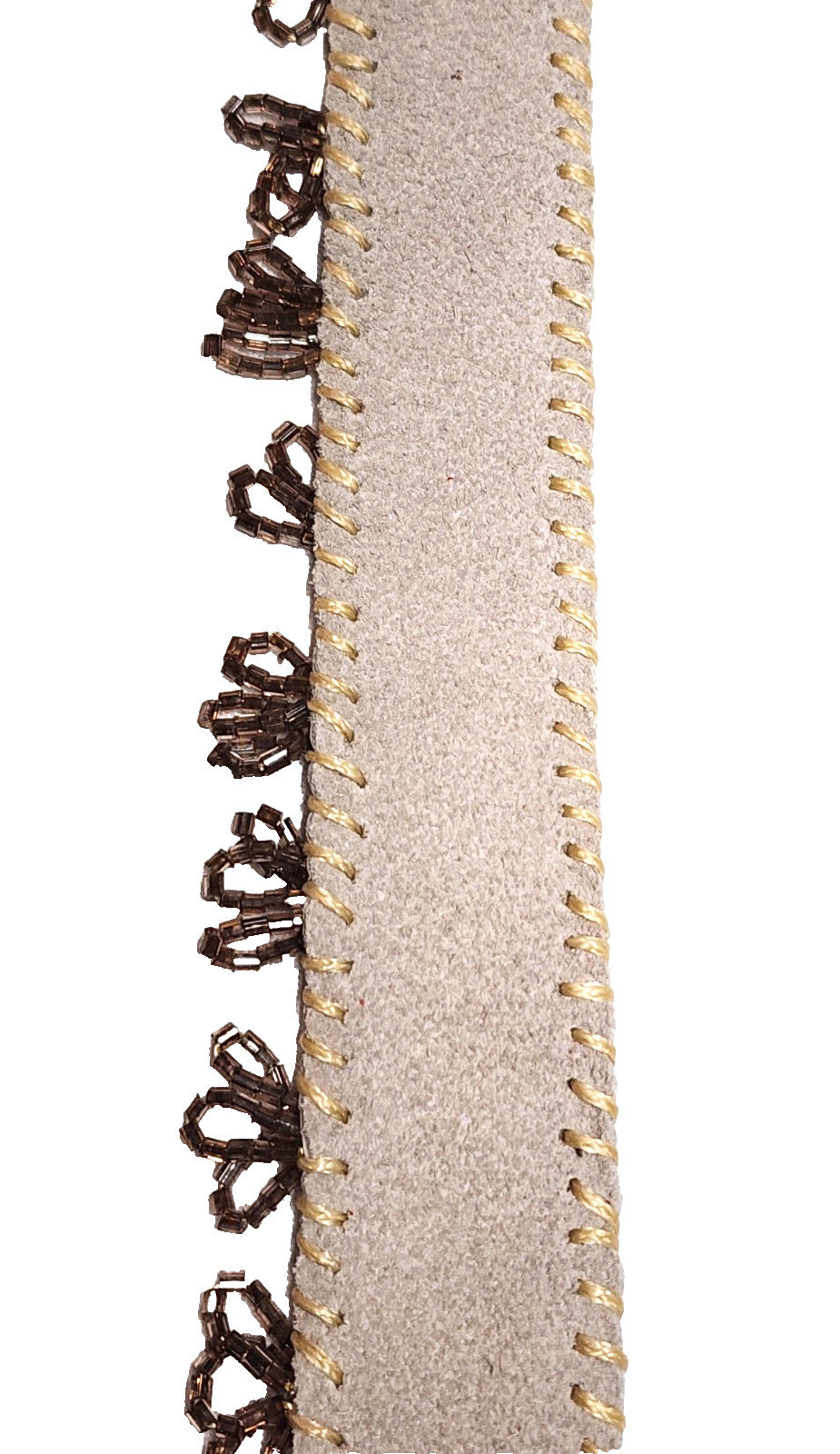 Handmade Cream White Genuine Leather Champagne Glass Beaded Cuff Bracelet Boho