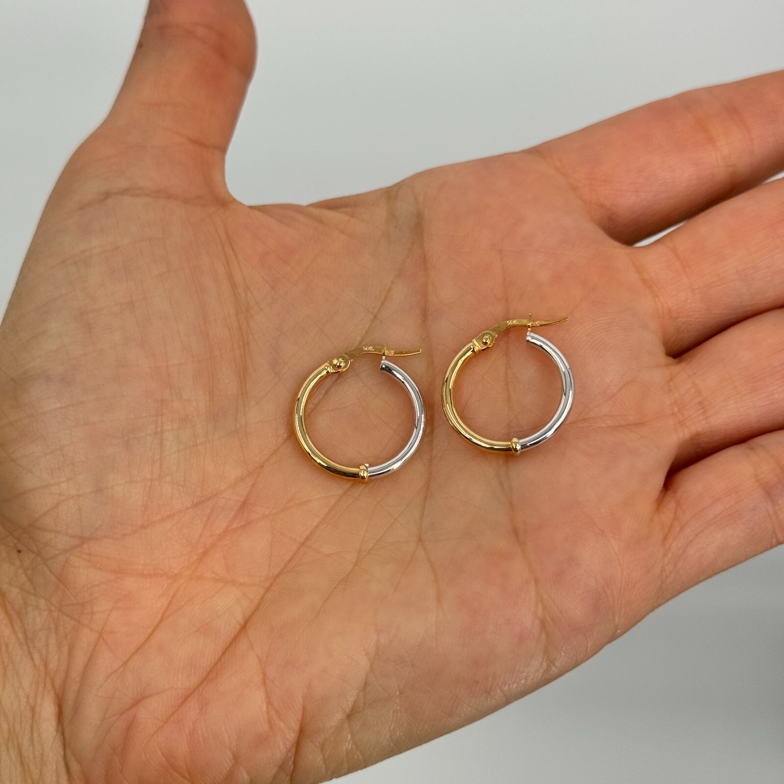 Italian 14k Yellow & White Gold Polished Small Thin Hollow Hoop Earrings 1.1gram