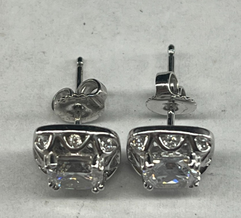 Tacori Sterling Silver Cushion Cut CZ Stud Earrings 10mm Long & Wide 3.2 grams