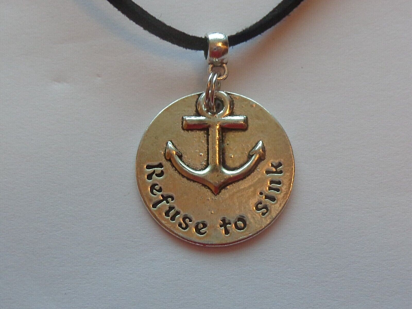 REFUSE TO SINK ANCHOR MEN’S SURFERS ADJUSTABLE NECKLACE VEGAN LEATHER SUEDE CORD