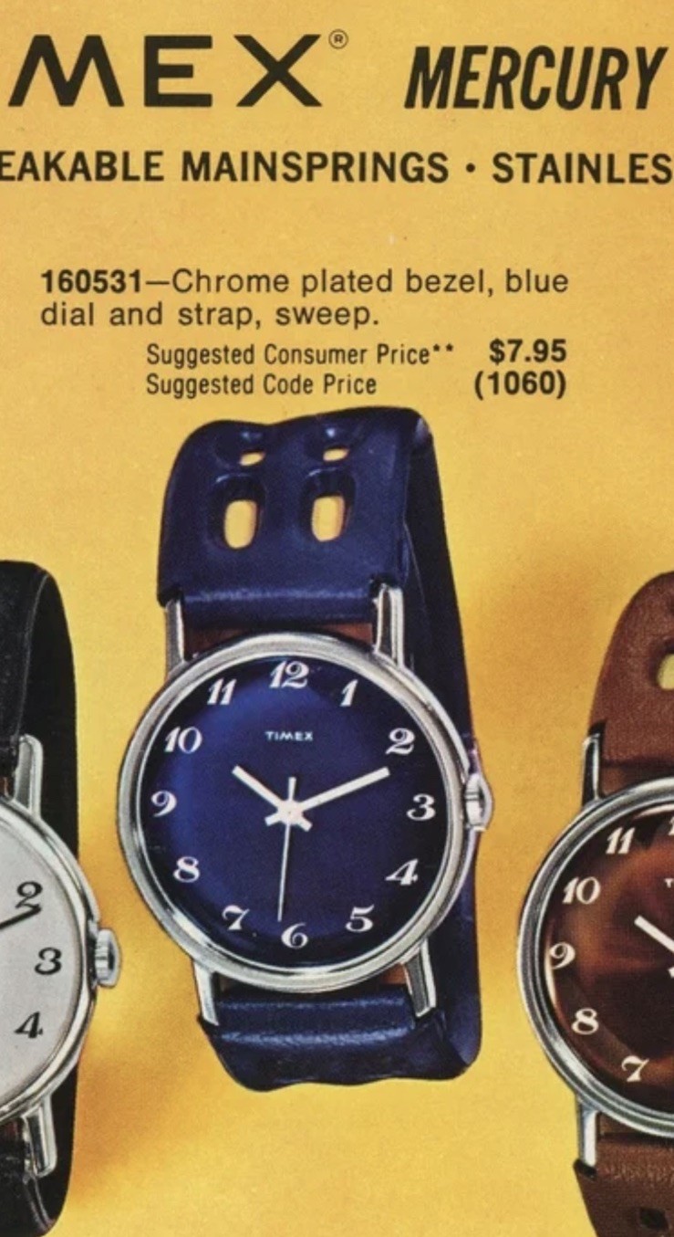 Vintage 1972 Timex Mercury STUNNING Sunburst Blue Dial RUNNING Manual Wind 34mm