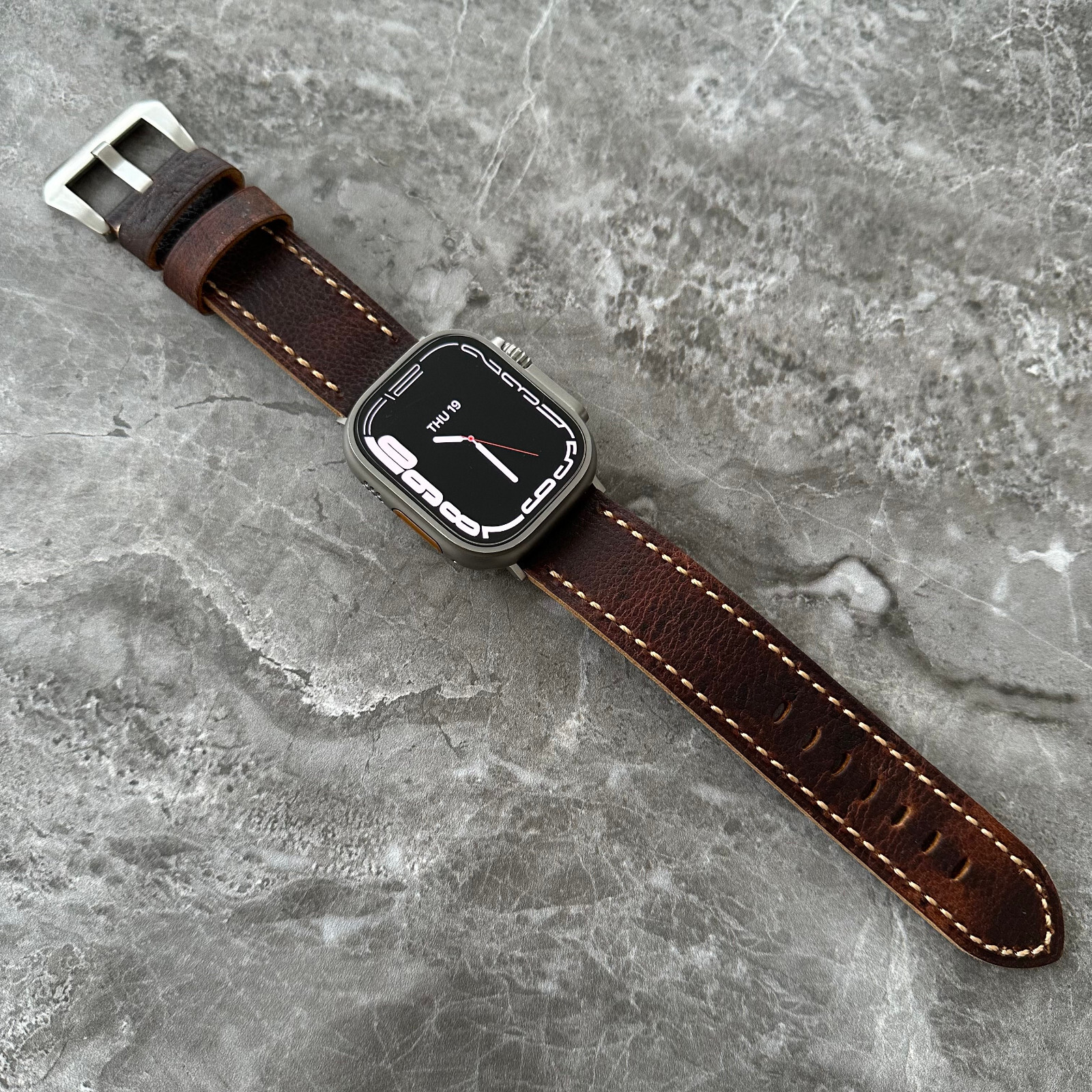 Thick Brown Lychee Leather Watch Strap Band For NEW Apple Watch Ultra 1 2 49mm