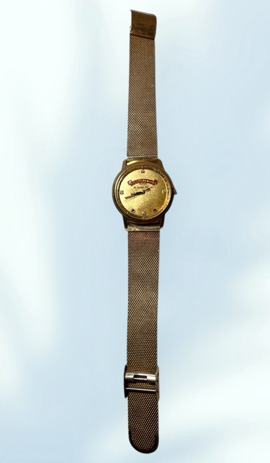 VINTAGE SWISS JOSTENS 10K 1/20 GOLD FILLED MESH BAND OVERHEAD DOOR WATCH 63gr