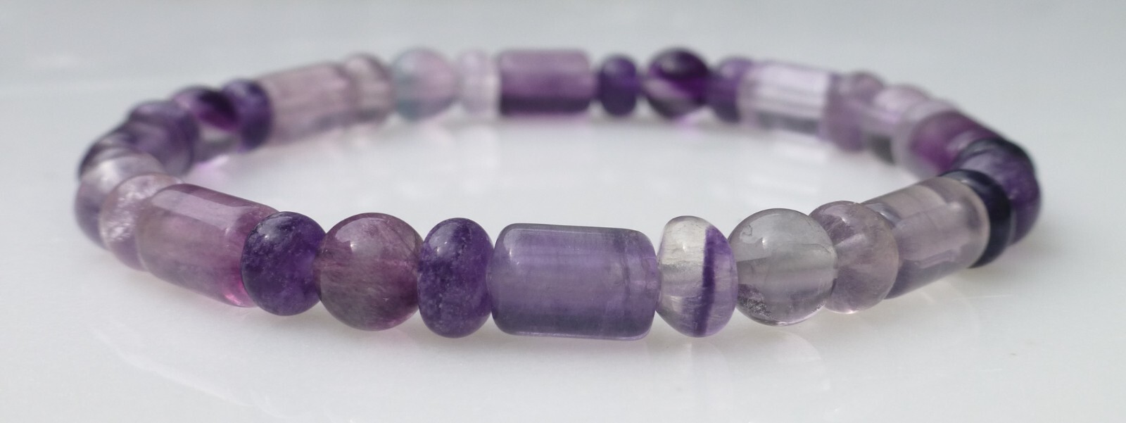 Fluorite Natural Gemstone Bracelet Stretch Cylinder Rondelle Beaded 6mm-6 1/2″